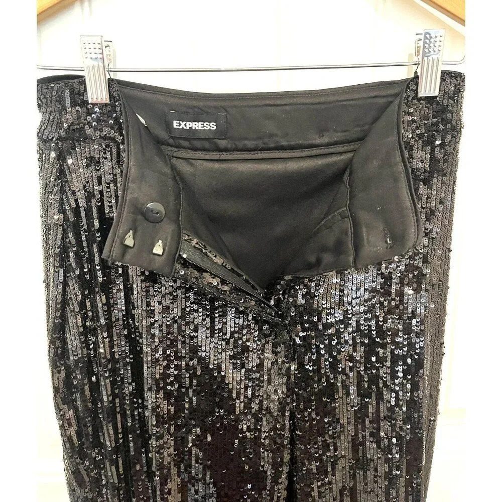 Womens Express Black Sequin Ankle Pants Small Evening Elegant Party Wedding Date - Picture 10 of 10